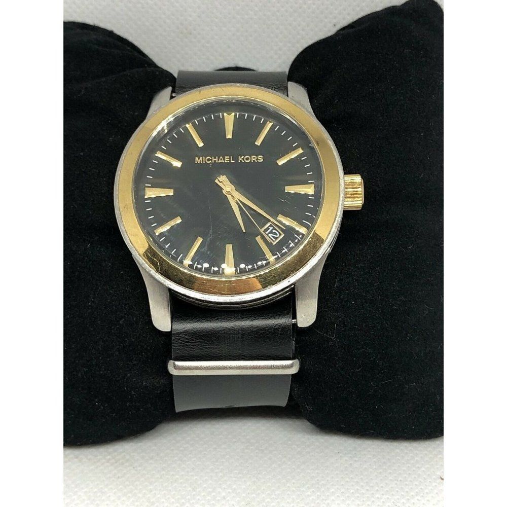 MICHAEL KORS MK7064 Men's Black Leather Analog Dia